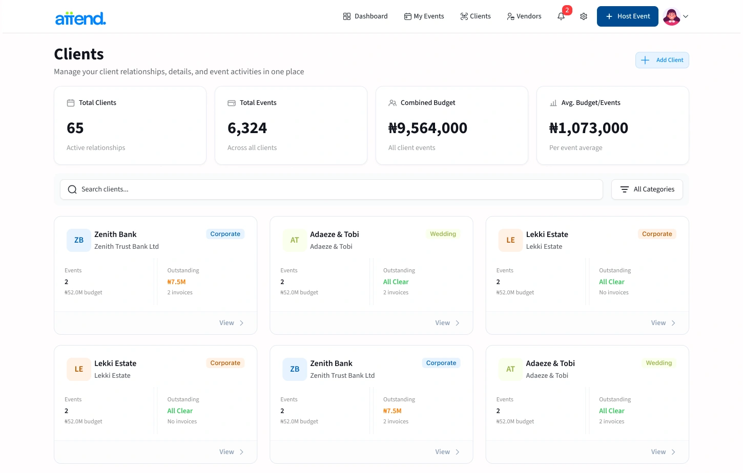 Attend clients view with a separate record per client